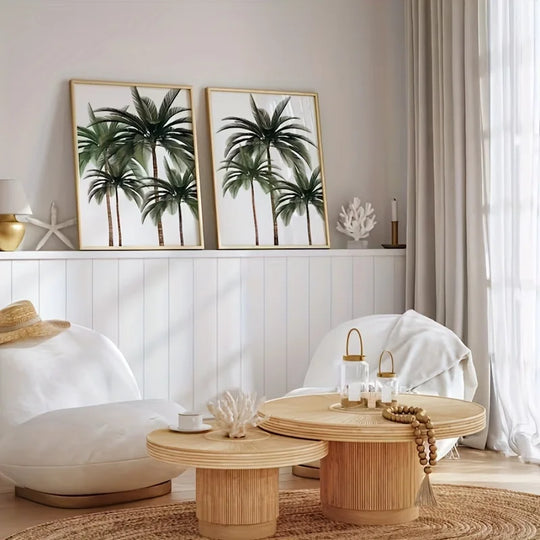 Green Leaves Tropical Palm Canvas Wall Art Set