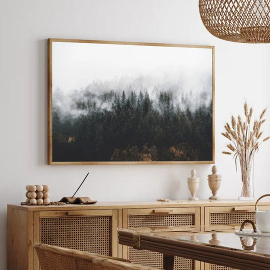 Green Mountain Misty Forest Landscape Wall Art Canvas Print