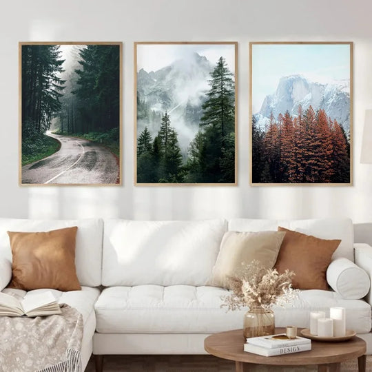 Green Mountain Misty Forest Landscape Wall Art Canvas Print
