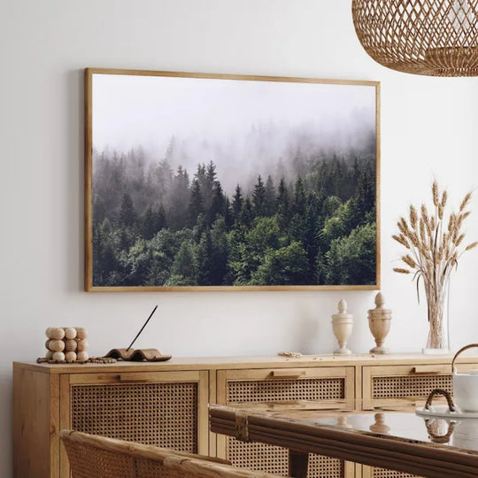 Green Mountain Misty Forest Landscape Wall Art Canvas Print