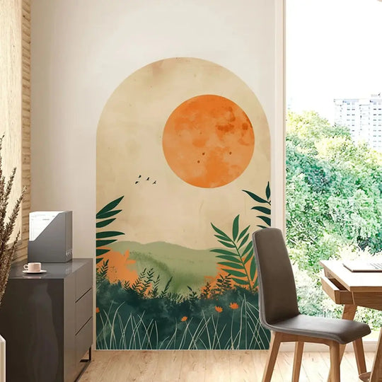 Green Valley Sunset Landscape Archway Wall Mural