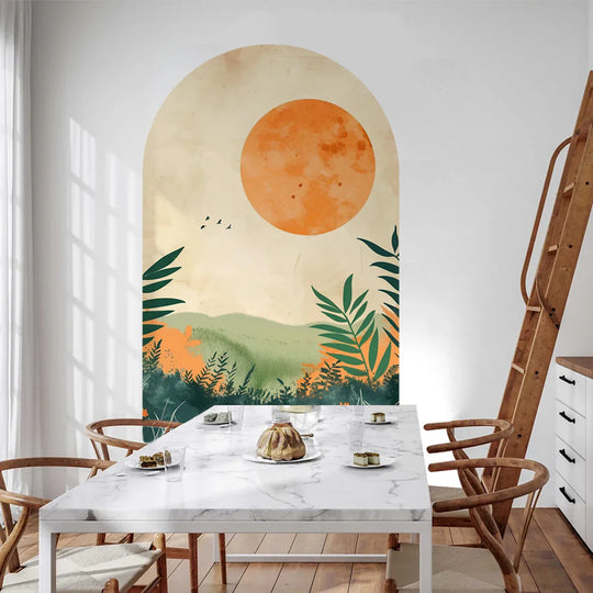 Green Valley Sunset Landscape Archway Wall Mural