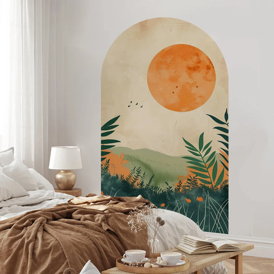 Green Valley Sunset Landscape Archway Wall Mural