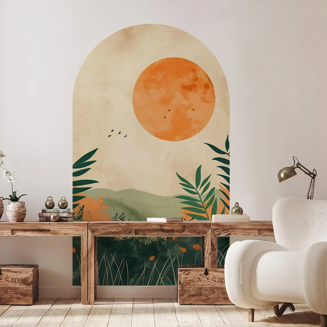 Green Valley Sunset Landscape Archway Wall Mural