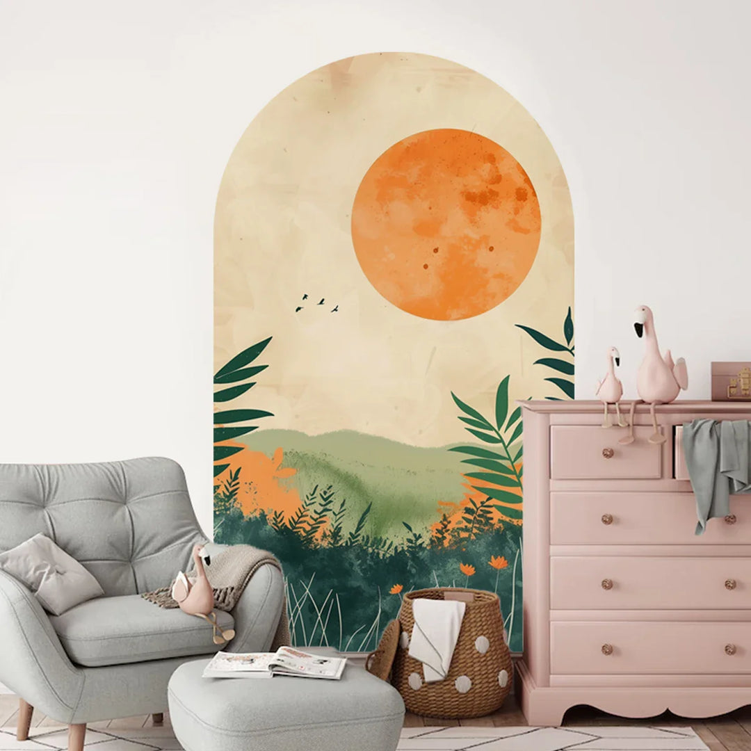Green Valley Sunset Landscape Archway Wall Mural