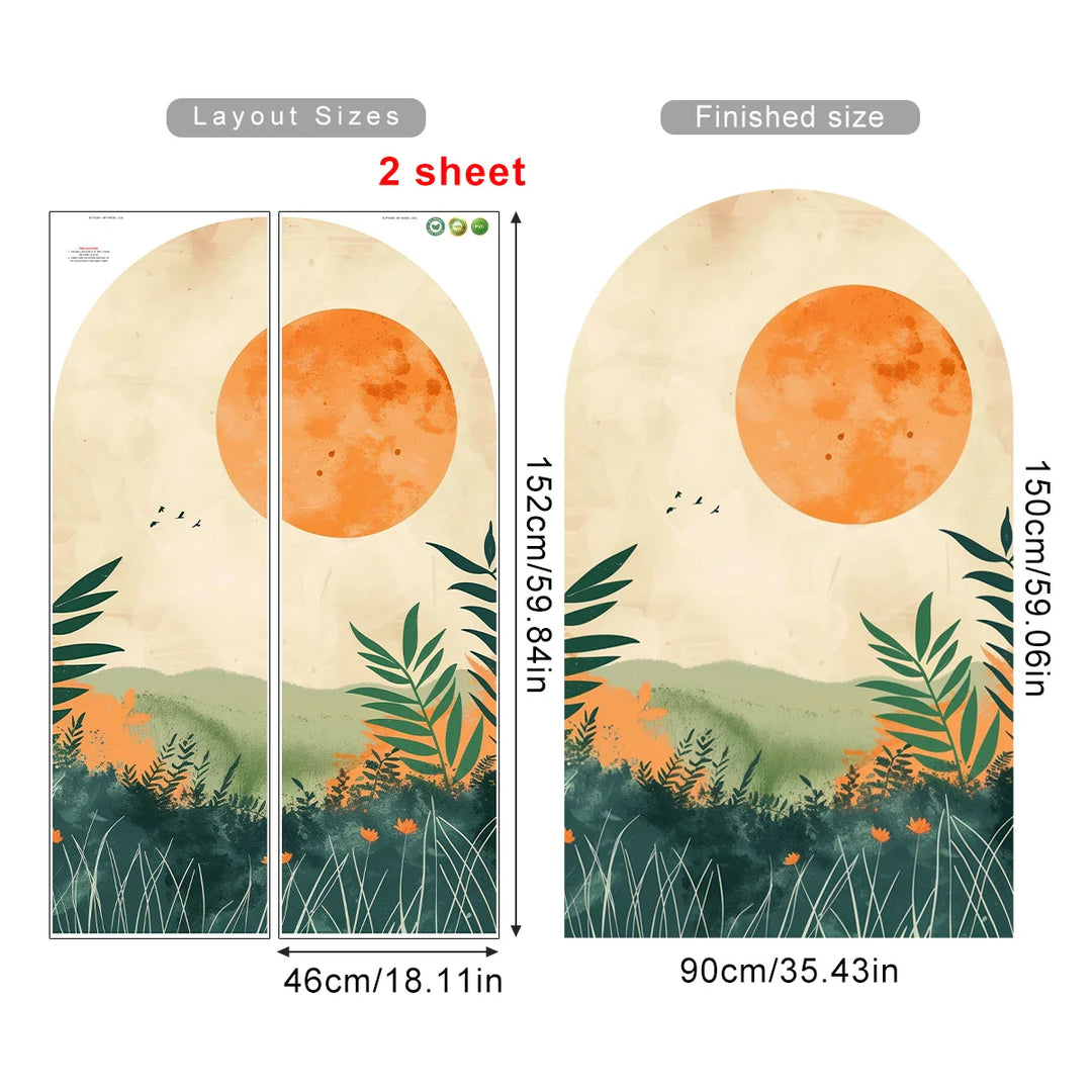 Green Valley Sunset Landscape Archway Wall Mural