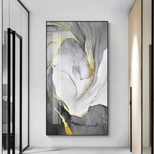 Grey Golden Liquid Marble Abstract Canvas Wall Art Unframed