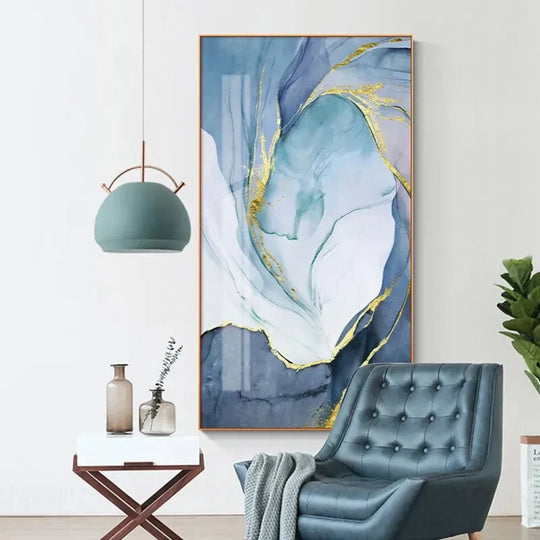 Grey Golden Liquid Marble Abstract Canvas Wall Art Unframed