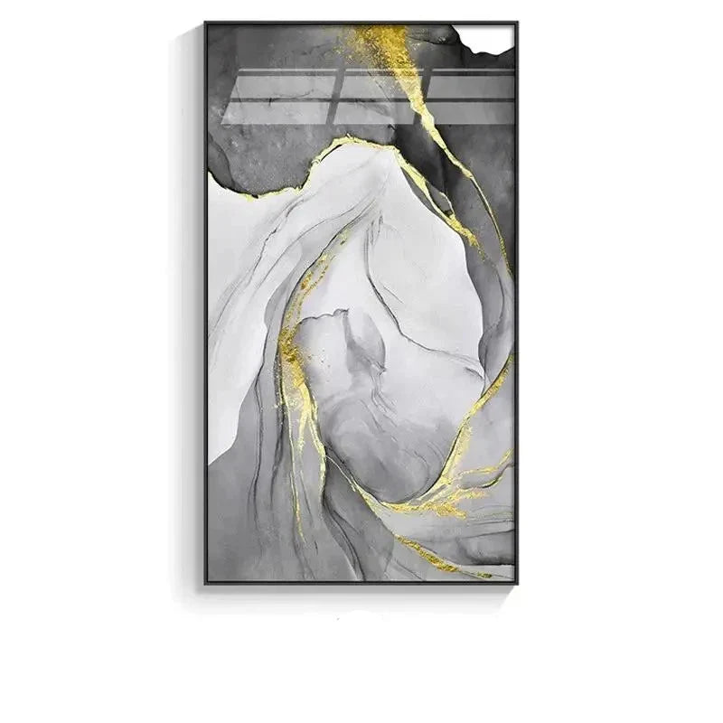 Grey Golden Liquid Marble Abstract Canvas Wall Art Unframed