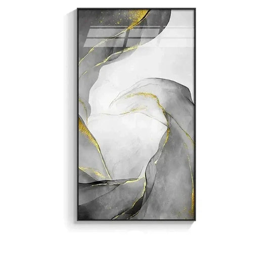 Grey Golden Liquid Marble Abstract Canvas Wall Art Unframed