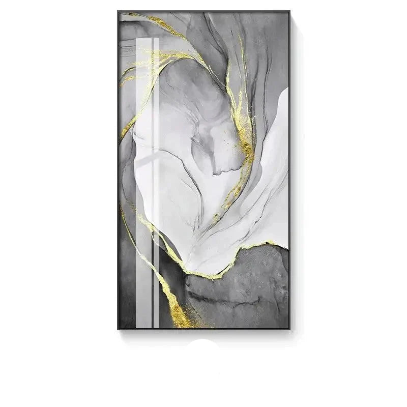 Grey Golden Liquid Marble Abstract Canvas Wall Art Unframed