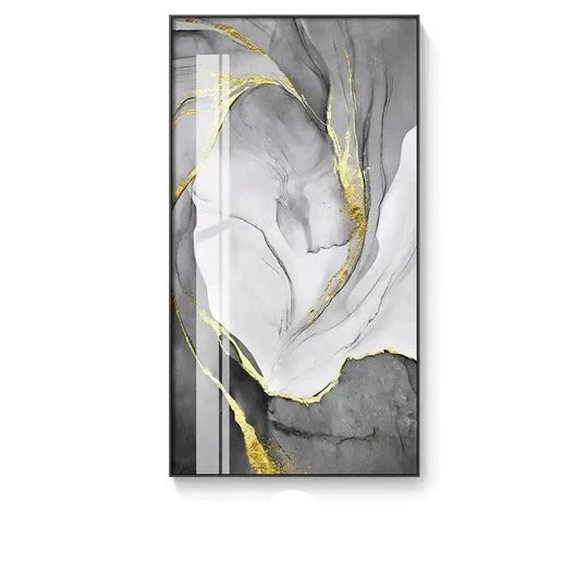 Grey Golden Liquid Marble Abstract Canvas Wall Art Unframed