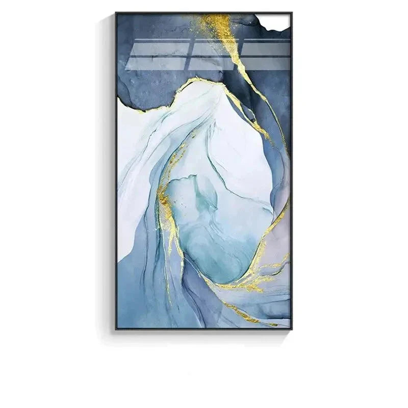 Grey Golden Liquid Marble Abstract Canvas Wall Art Unframed