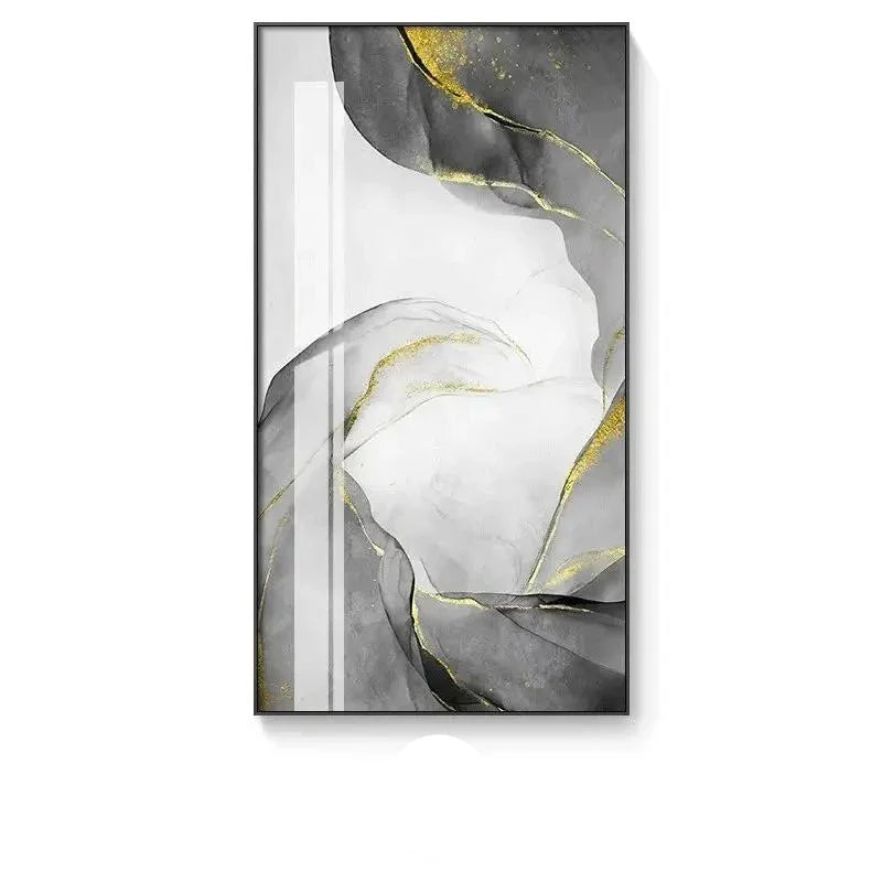Grey Golden Liquid Marble Abstract Canvas Wall Art Unframed