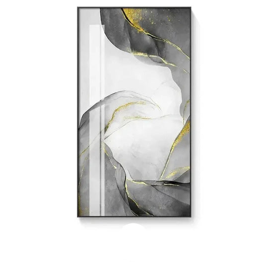 Grey Golden Liquid Marble Abstract Canvas Wall Art Unframed