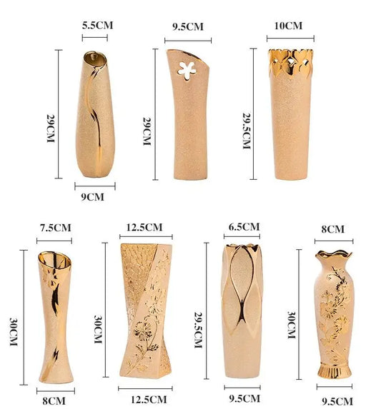 Gold Plated Ceramic Decorative Flower Vase for Home and Events