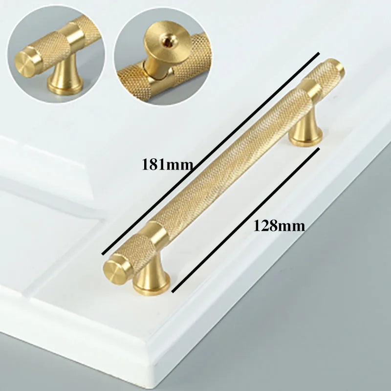 Gold Knurled Brass Handles – Modern Textured Pulls and Knobs for Furniture (50–500mm)
