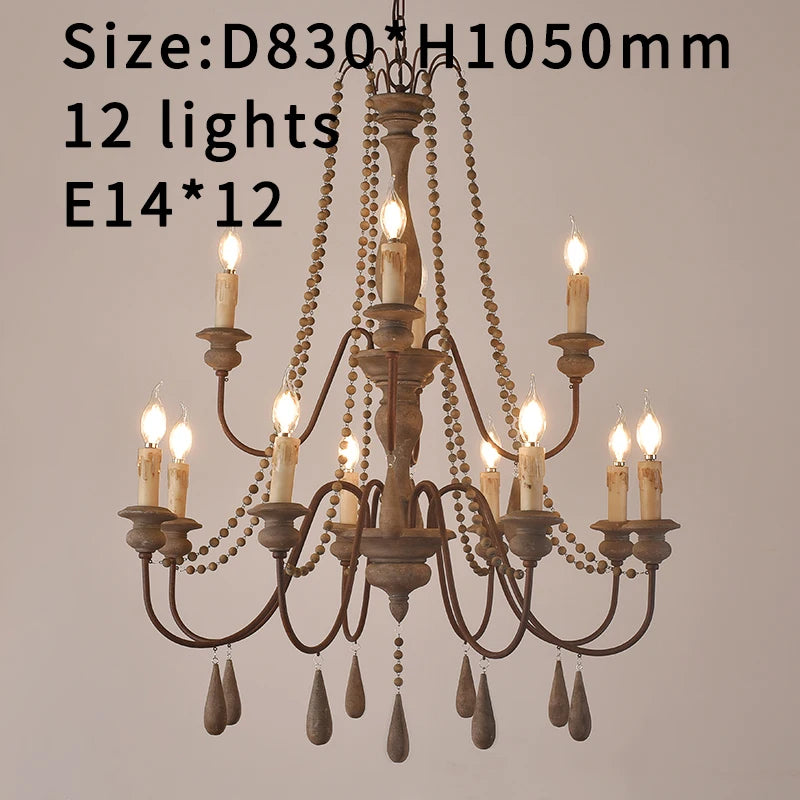 Vintage White Wooden Beads Chandelier – Elegant Foyer & Lobby Pendant Light