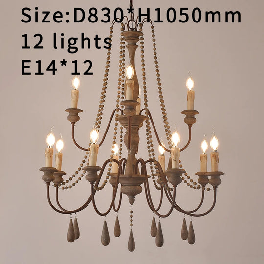Vintage White Wooden Beads Chandelier – Elegant Foyer & Lobby Pendant Light