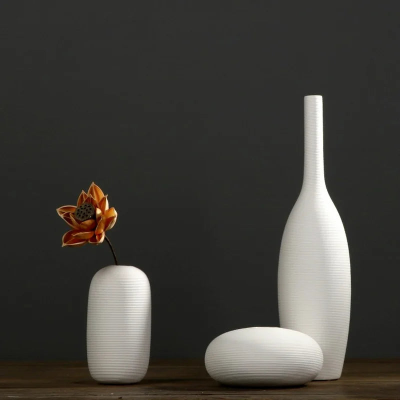 White Ceramic Vase Set for Modern Minimalist Home Decor