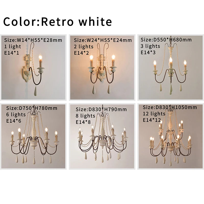 Vintage White Wooden Beads Chandelier – Elegant Foyer & Lobby Pendant Light