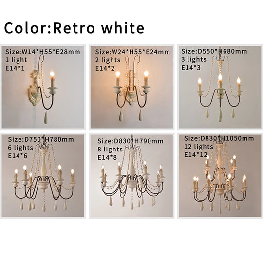 Vintage White Wooden Beads Chandelier – Elegant Foyer & Lobby Pendant Light