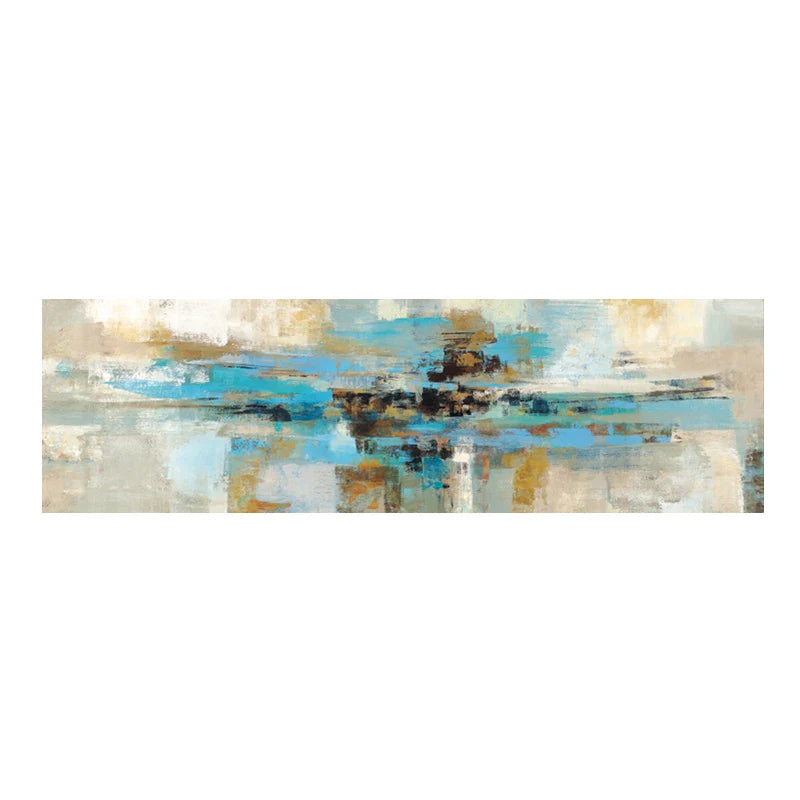 Beige Turquoise Wide Format Abstract Canvas Wall Art Unframed