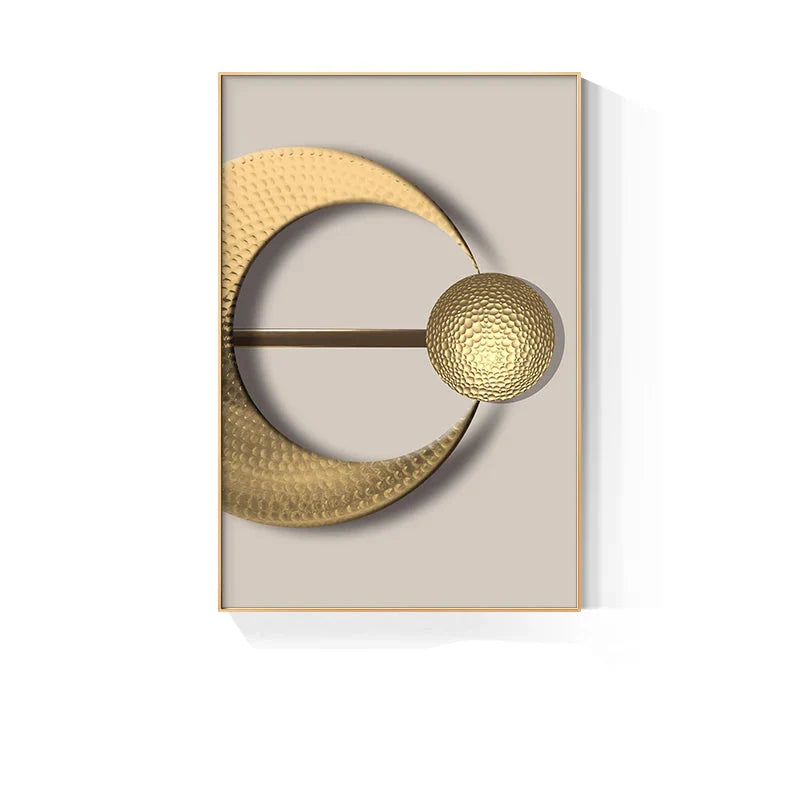 Modern Golden Celestial Geometry Abstract Canvas Wall Art Unframed