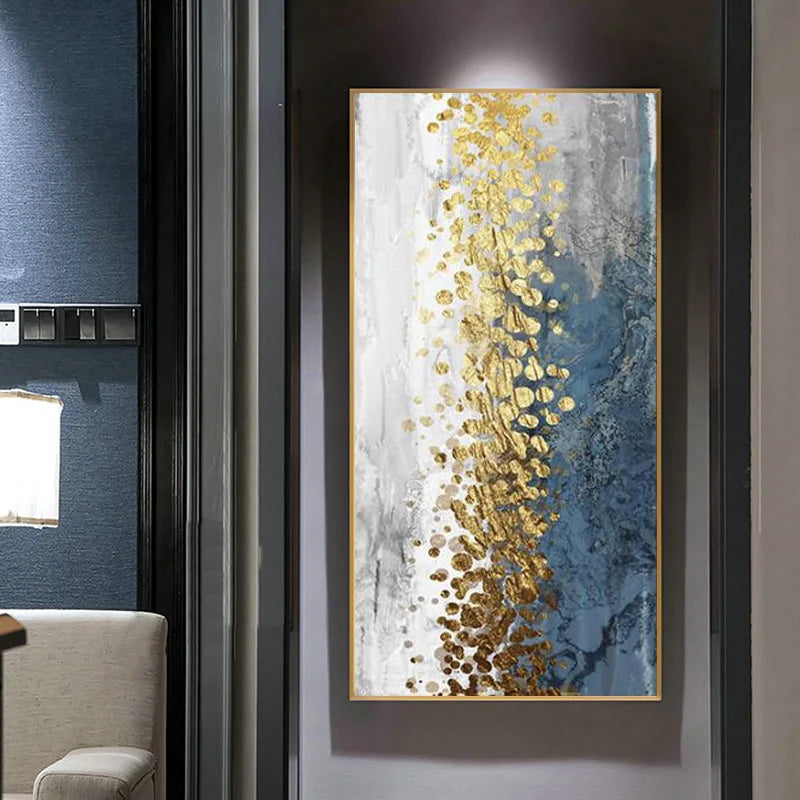 Abstract Blue Golden Money Tree Canvas Wall Art Unframed