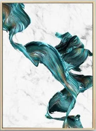 Modern Abstract Flowing Jade Silk Canvas Wall Art Unframed