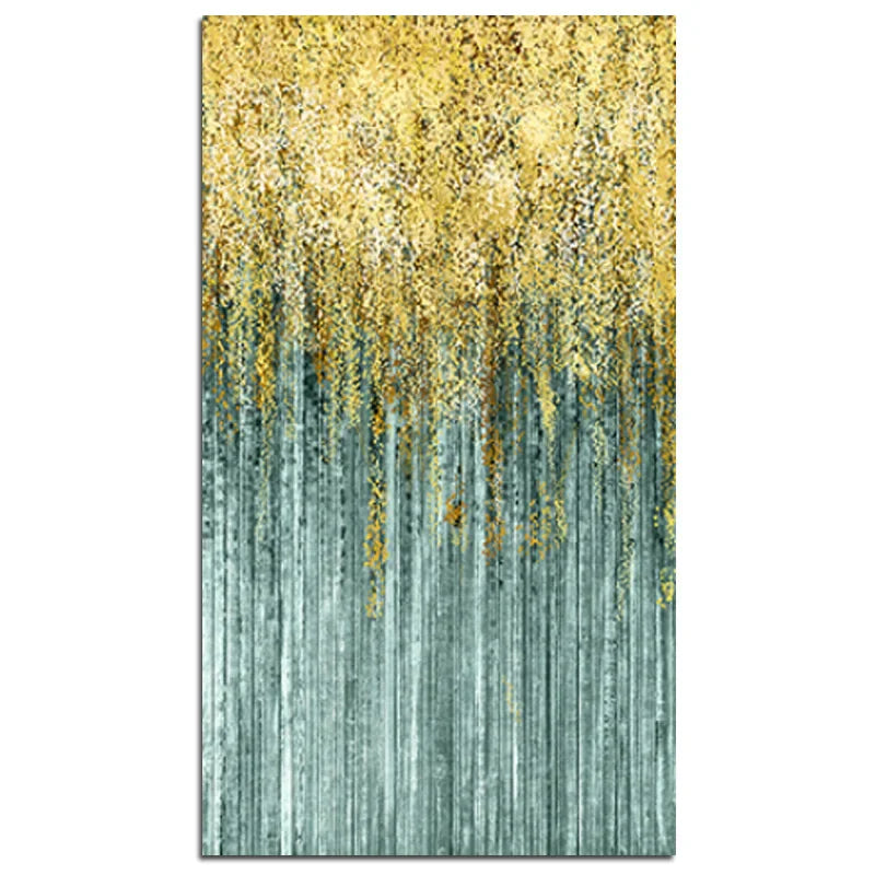 Golden Rain Abstract Vertical Canvas Wall Art
