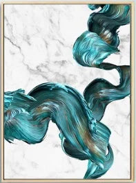 Modern Abstract Flowing Jade Silk Canvas Wall Art Unframed