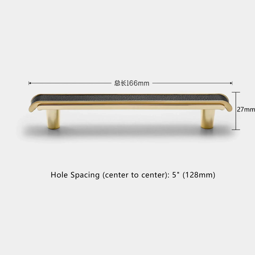 Black Leather and Gold Zinc Alloy Cabinet Handle – Luxury Pull for Wardrobes and Dressers (128mm)