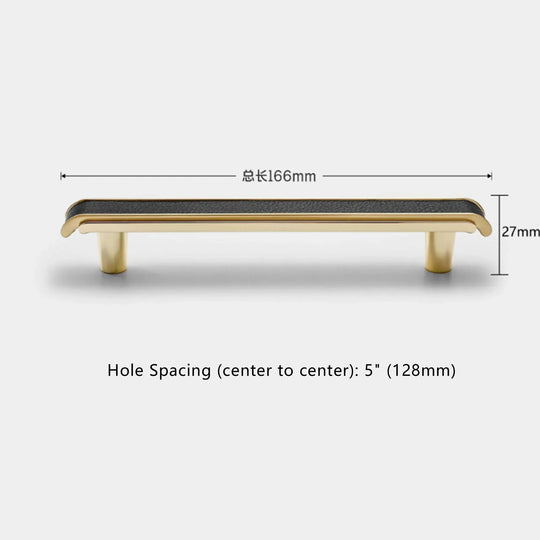 Black Leather and Gold Zinc Alloy Cabinet Handle – Luxury Pull for Wardrobes and Dressers (128mm)