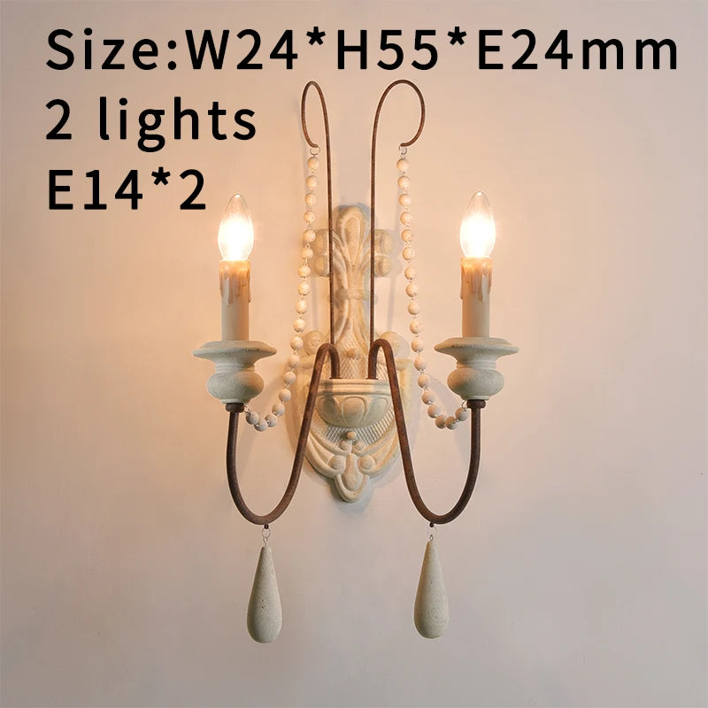 Vintage White Wooden Beads Chandelier – Elegant Foyer & Lobby Pendant Light