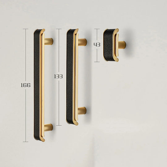 Black Leather and Gold Zinc Alloy Cabinet Handle – Luxury Pull for Wardrobes and Dressers (128mm)
