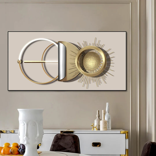Modern Abstract Golden Sun Moon Geometric Canvas Wall Art