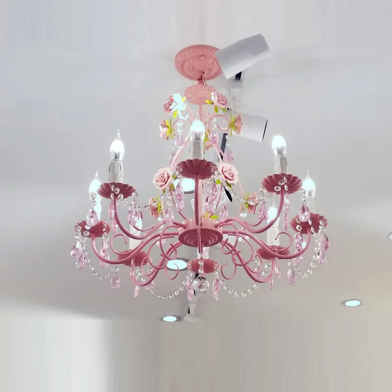 Pink Rose Crystal Wedding Chandelier – Romantic Semi-Flush Ceiling Light