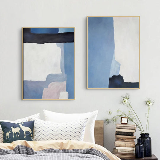 Abstract Shades of Blue Canvas Wall Art Unframed