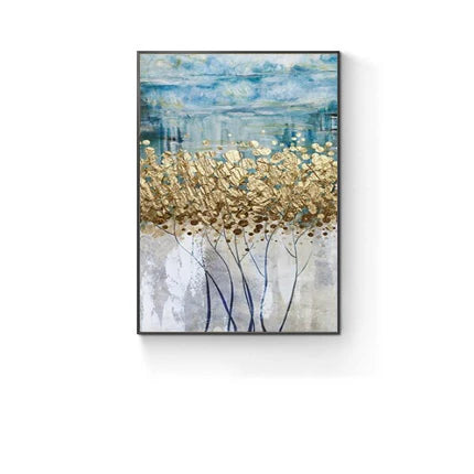 Abstract Blue Golden Money Tree Canvas Wall Art Unframed