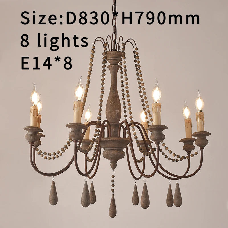 Vintage White Wooden Beads Chandelier – Elegant Foyer & Lobby Pendant Light