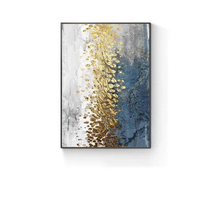 Abstract Blue Golden Money Tree Canvas Wall Art Unframed