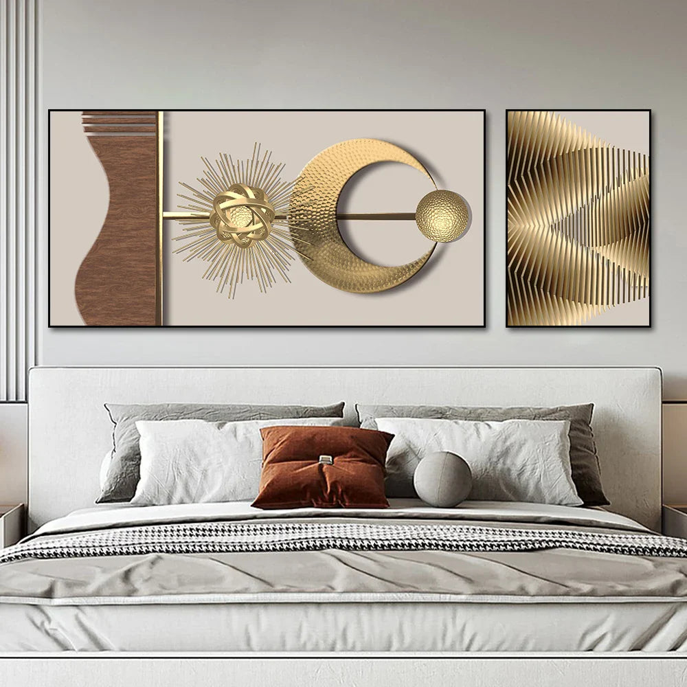 Modern Abstract Golden Sun Moon Geometric Canvas Wall Art