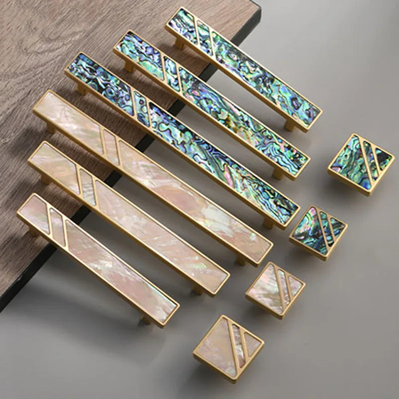 Brass Furniture Handles with Natural Shell – Modern Knobs for Cabinets, Drawers, and Wardrobes