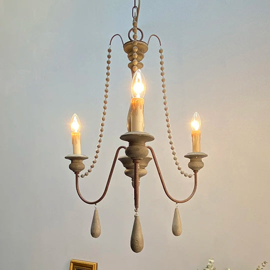Vintage White Wooden Beads Chandelier – Elegant Foyer & Lobby Pendant Light