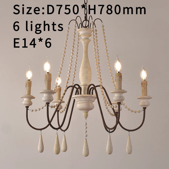 Vintage White Wooden Beads Chandelier – Elegant Foyer & Lobby Pendant Light