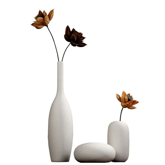 White Ceramic Vase Set for Modern Minimalist Home Decor