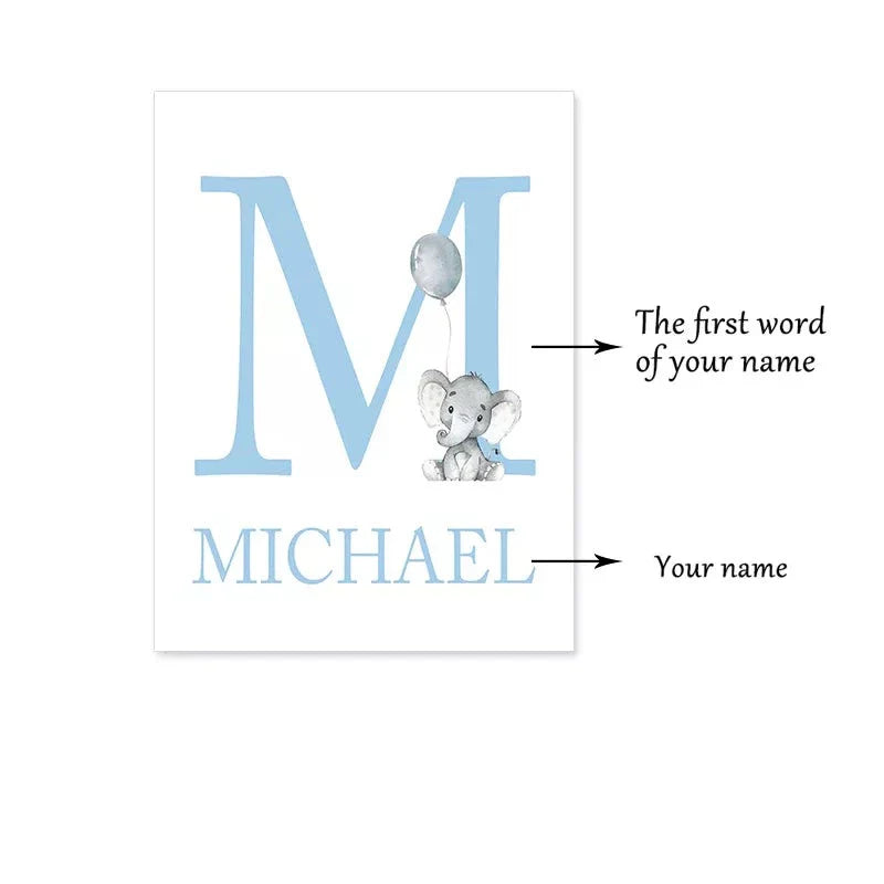 Personalized Baby Name Elephant Moon Nursery Canvas Wall Art Unframed