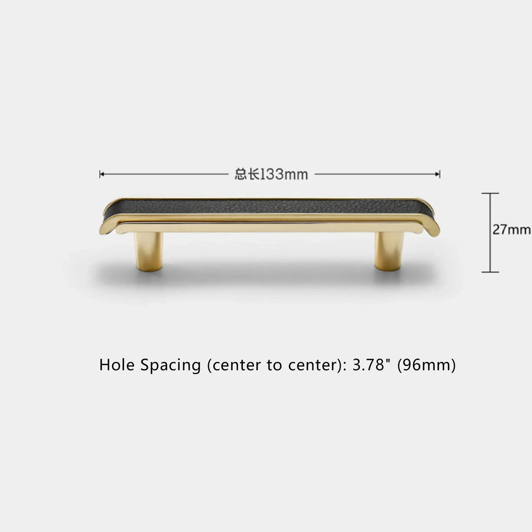 Black Leather and Gold Zinc Alloy Cabinet Handle – Luxury Pull for Wardrobes and Dressers (128mm)