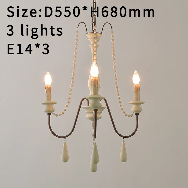 Vintage White Wooden Beads Chandelier – Elegant Foyer & Lobby Pendant Light